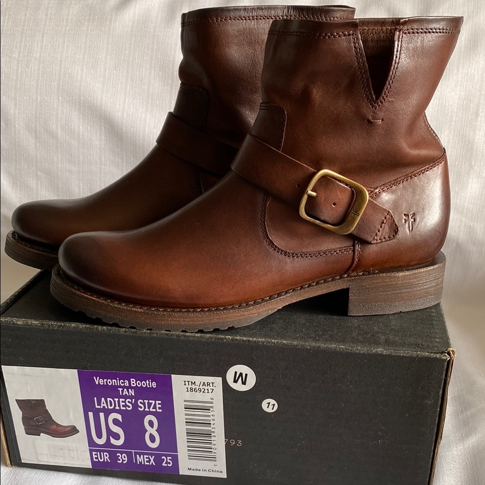 Frye Veronica Short Brown Moto Bootie Style Buckle Women’s Boots Size 8